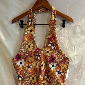 SO Juniors Crisscross Halter Top Orange Flower NWT Retro 1970's